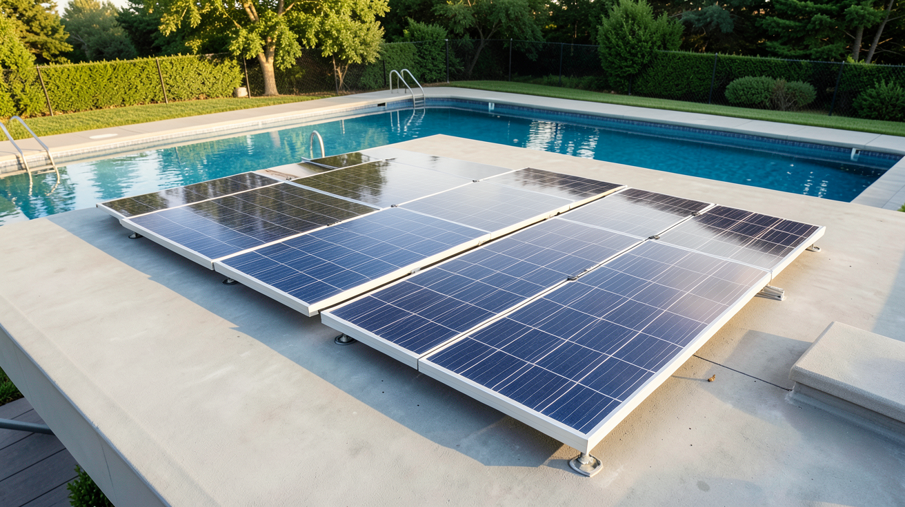 panneau solaire thermique piscine installé sur un toit pour calculer le dimensionnement nécessaire au chauffage