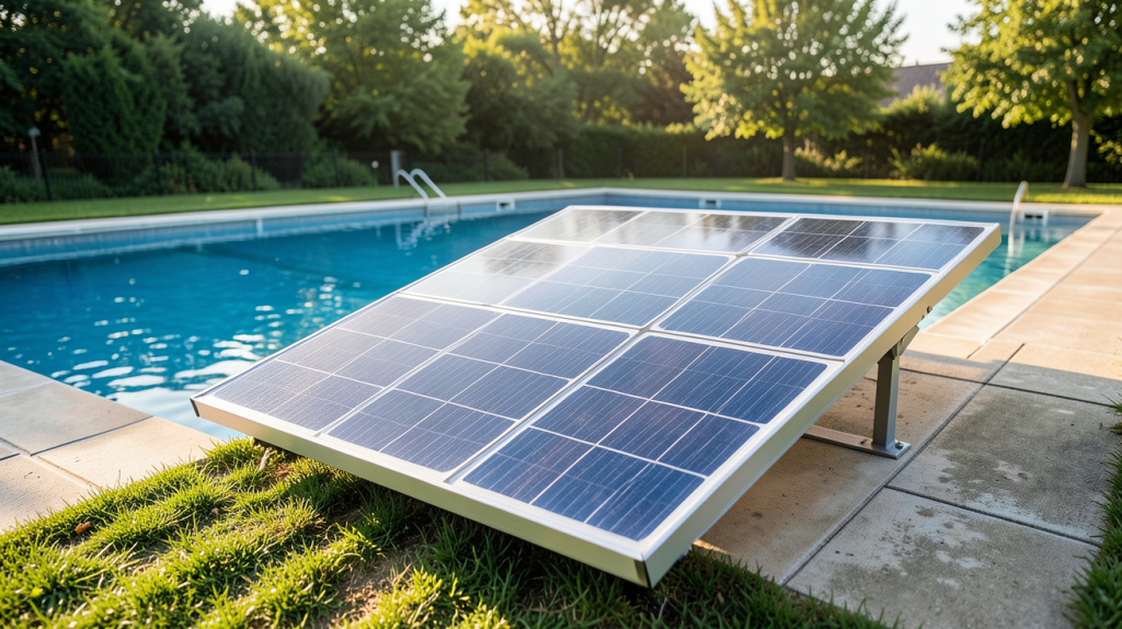 panneau solaire thermique pour piscine installé en extérieur avec lumière naturelle