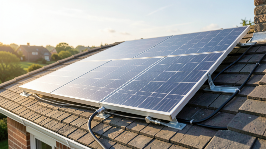 panneau solaire thermique installé sur le toit d'une maison individuelle avec vue sur le prix au m2