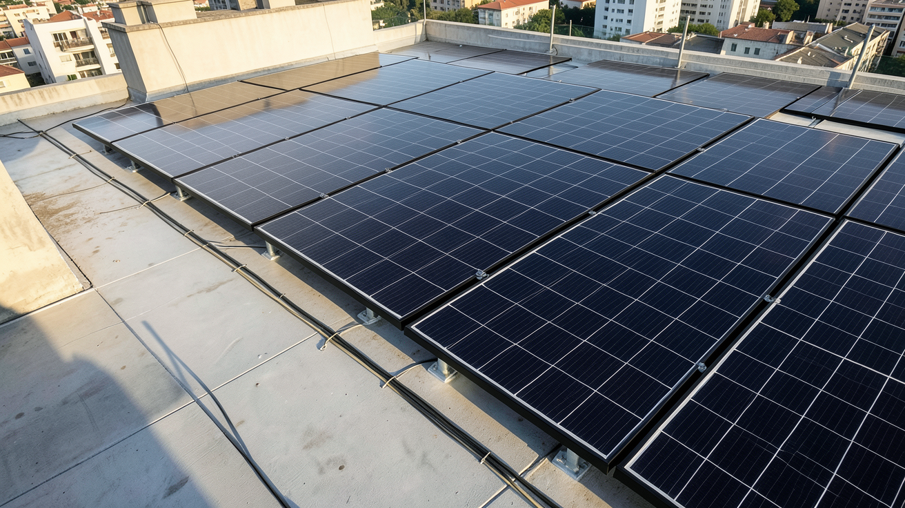 panneau solaire sur toit terrasse pour dimensionnement et estimation de la production énergétique