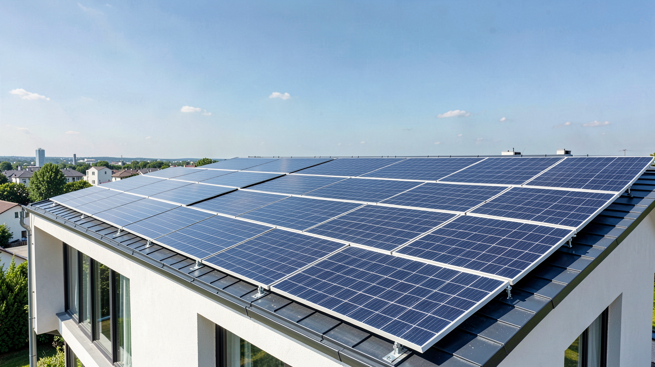panneau solaire toiture installé de façon professionnelle sur une maison moderne sous un soleil éclatant