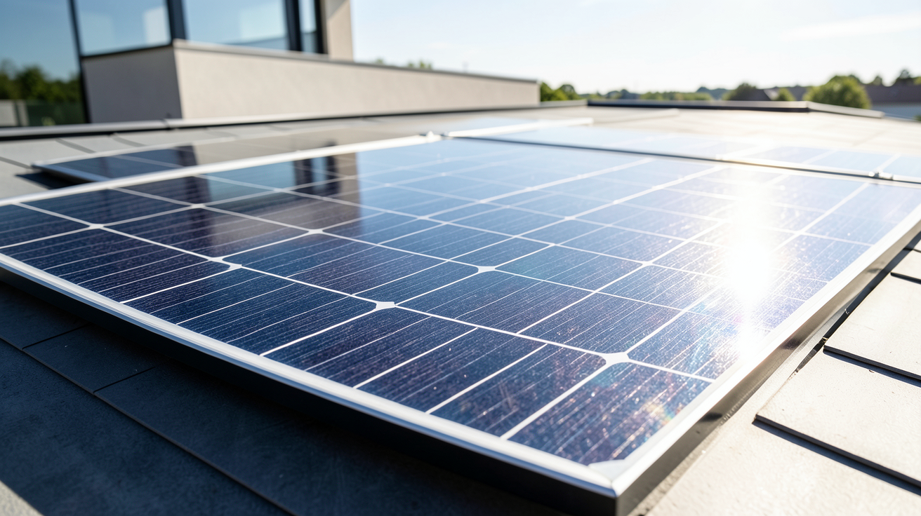 panneau solaire installé sur le toit d'une maison moderne avec un design épuré