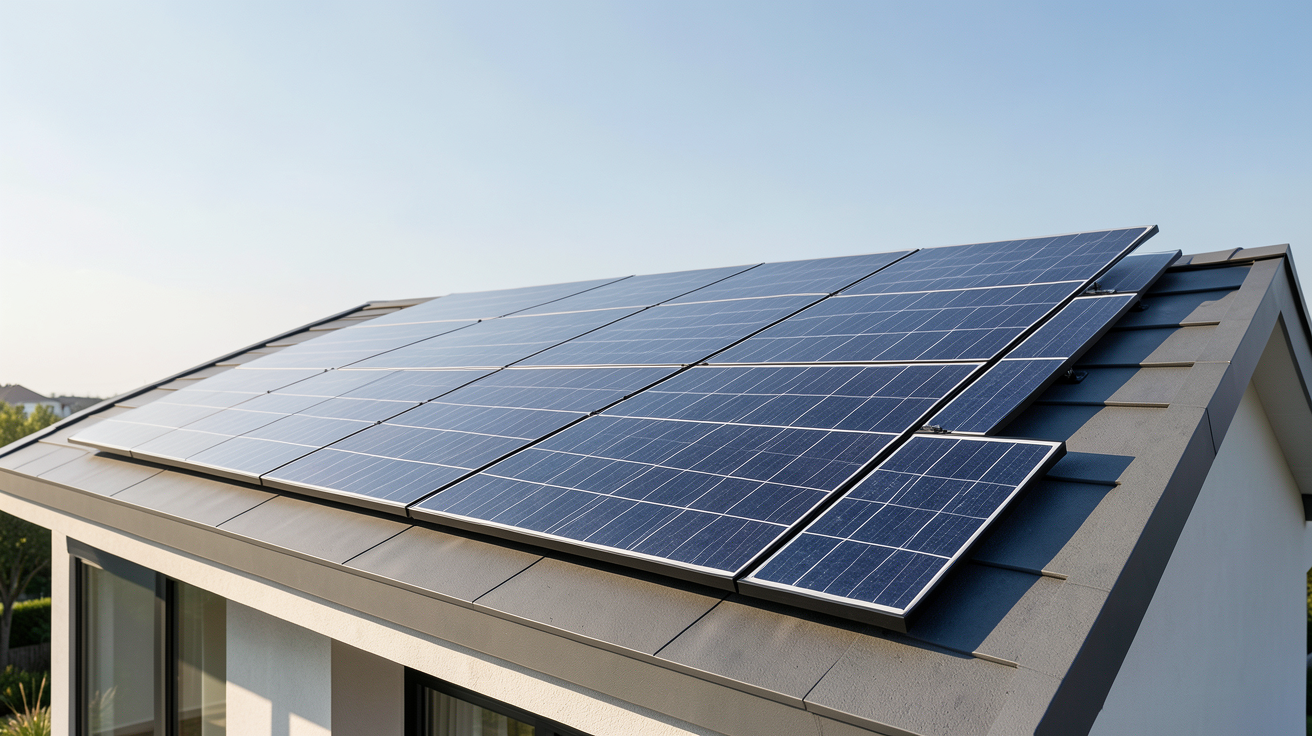 panneau solaire TOPCon haut rendement installé sur le toit d'une maison moderne