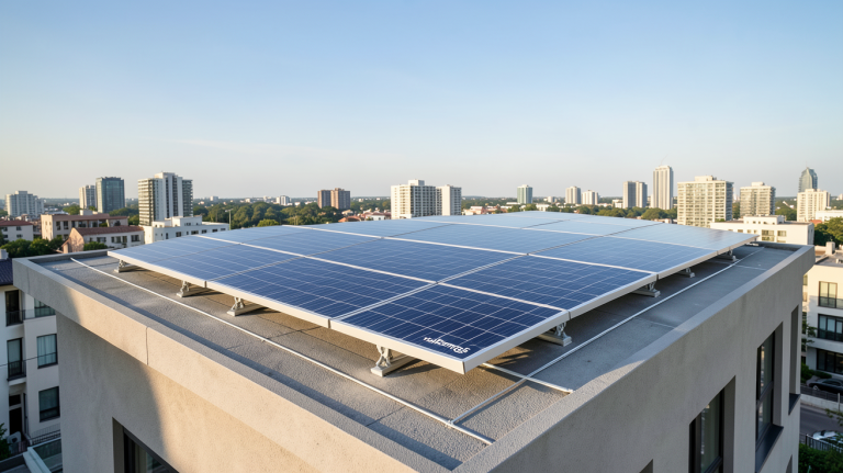 panneau solaire TotalEnergies installé sur le toit d'une maison urbaine moderne