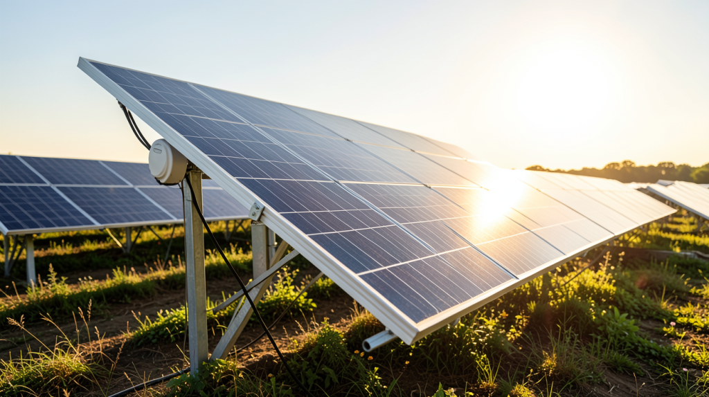 panneau solaire tournant capturant la lumière du soleil dans un parc photovoltaïque