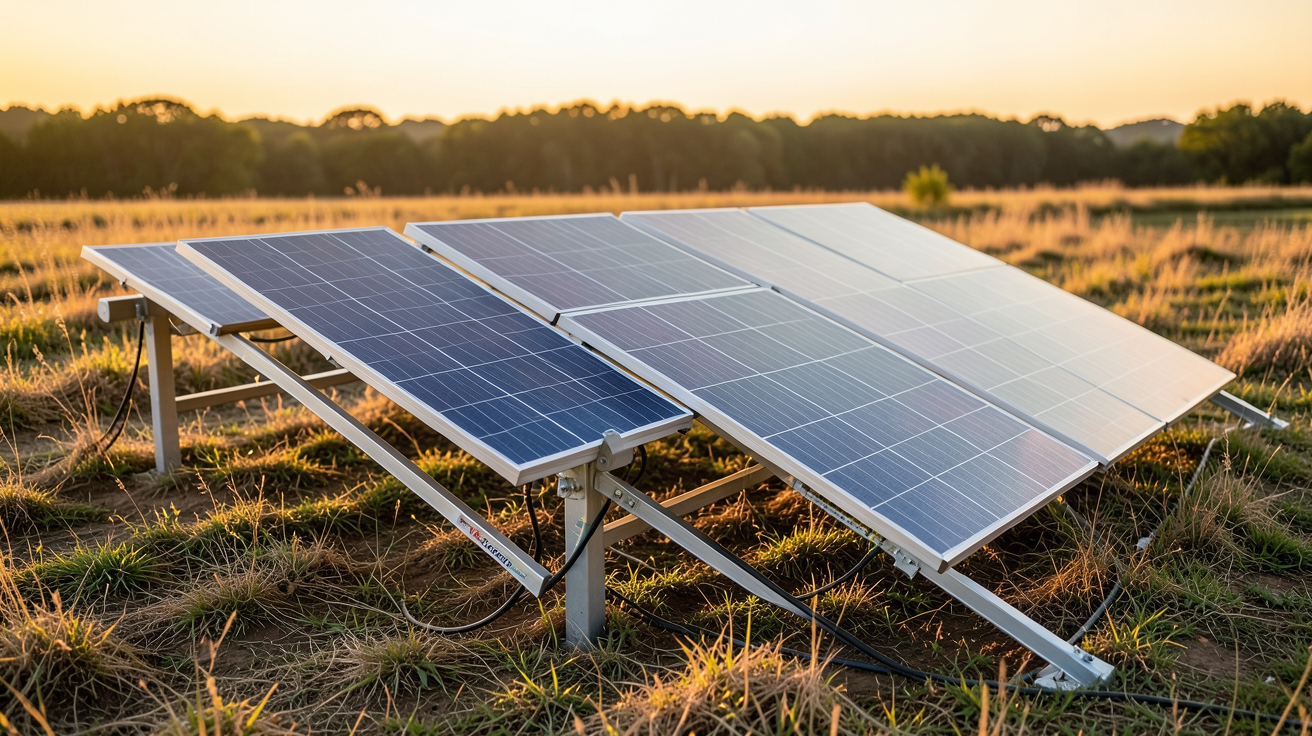 panneau solaire tournant équipé d'un tracker Gyrosol 6 panneaux installé dans un champ ensoleillé