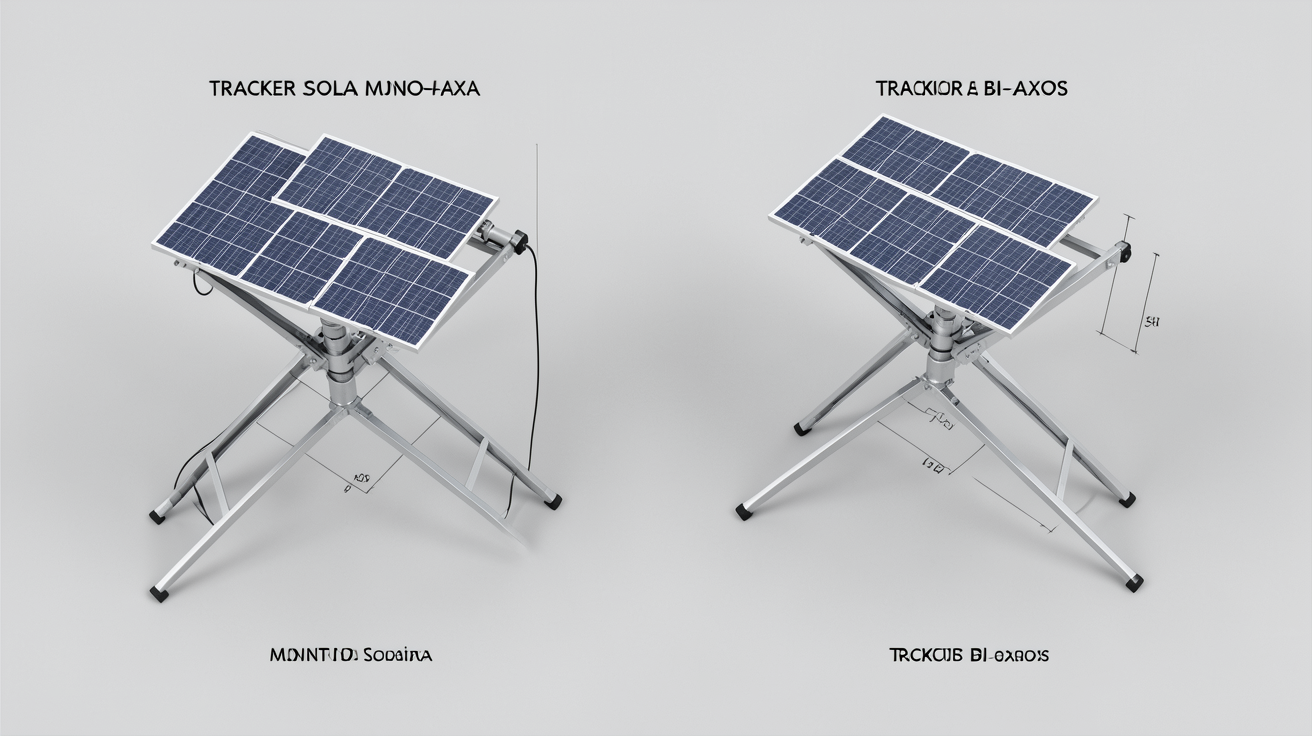 panneau solaire tournant : schéma comparatif entre un tracker mono-axe et un tracker bi-axes