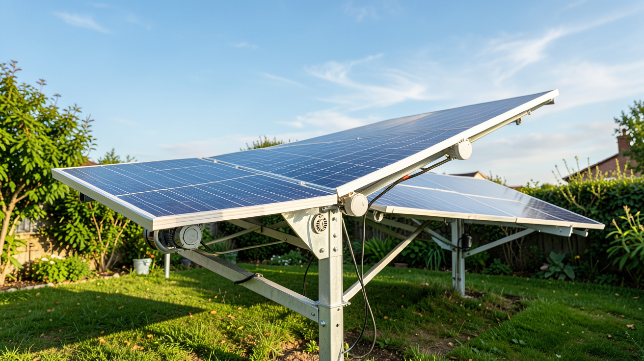 panneau solaire tournant (tracker solaire) installé dans un jardin résidentiel pour un comparatif des coûts