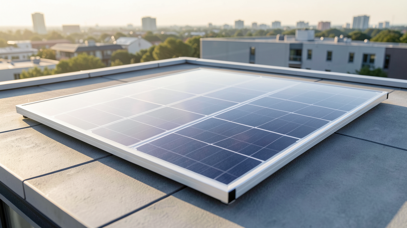 panneau solaire transparent installé sur un toit moderne, illustrant son fonctionnement et sa technologie