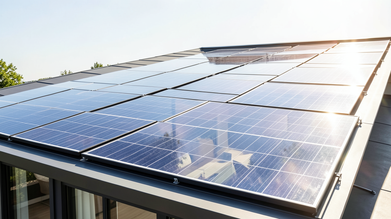 panneau solaire transparent pour véranda installé sur une structure de toit moderne