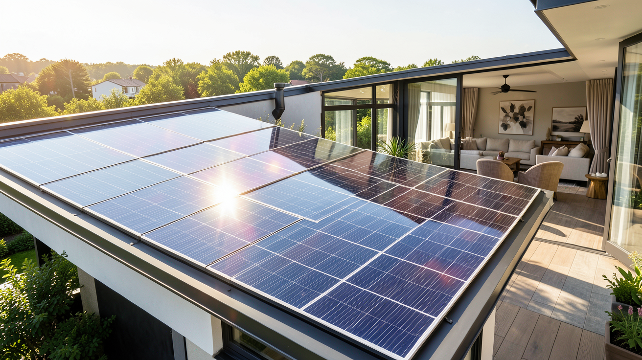 panneau solaire transparent pour véranda installé sur une structure vitrée moderne et lumineuse