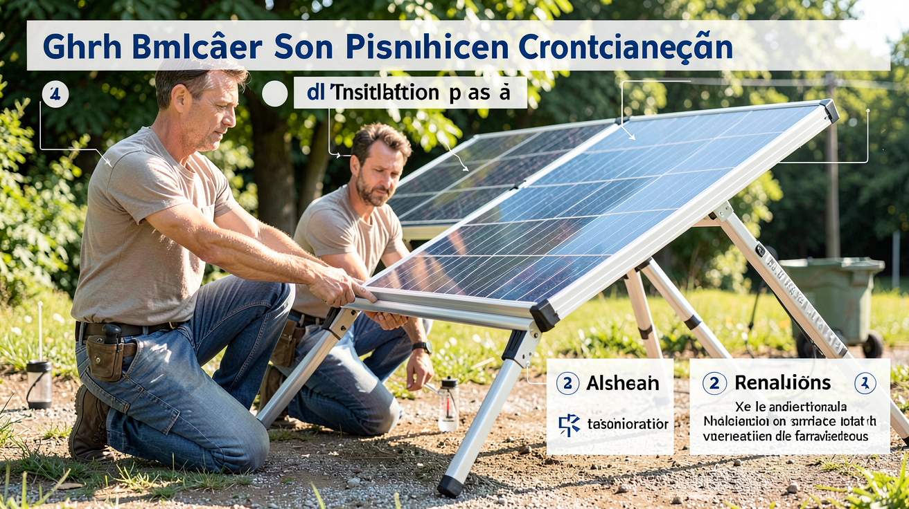 panneau solaire transportable installé sur son support pliable, démontrant le guide d'installation pas à pas