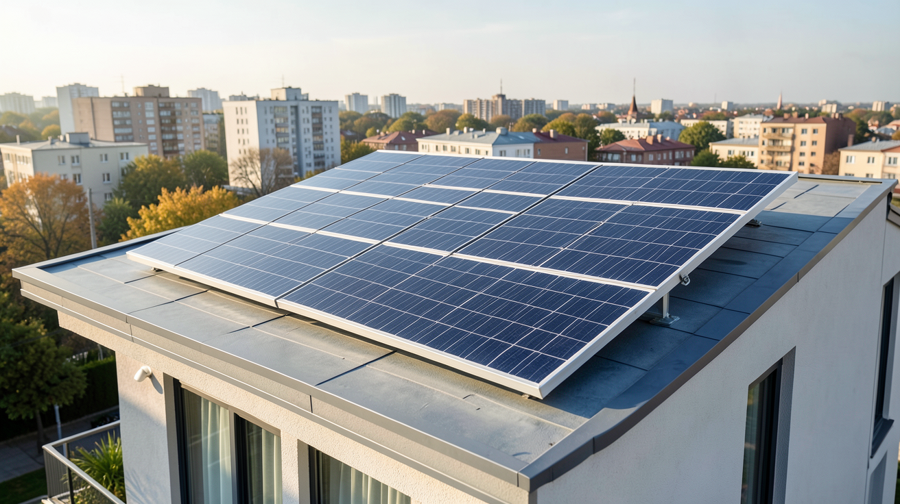panneau solaire triphasé installé sur le toit d'une maison moderne