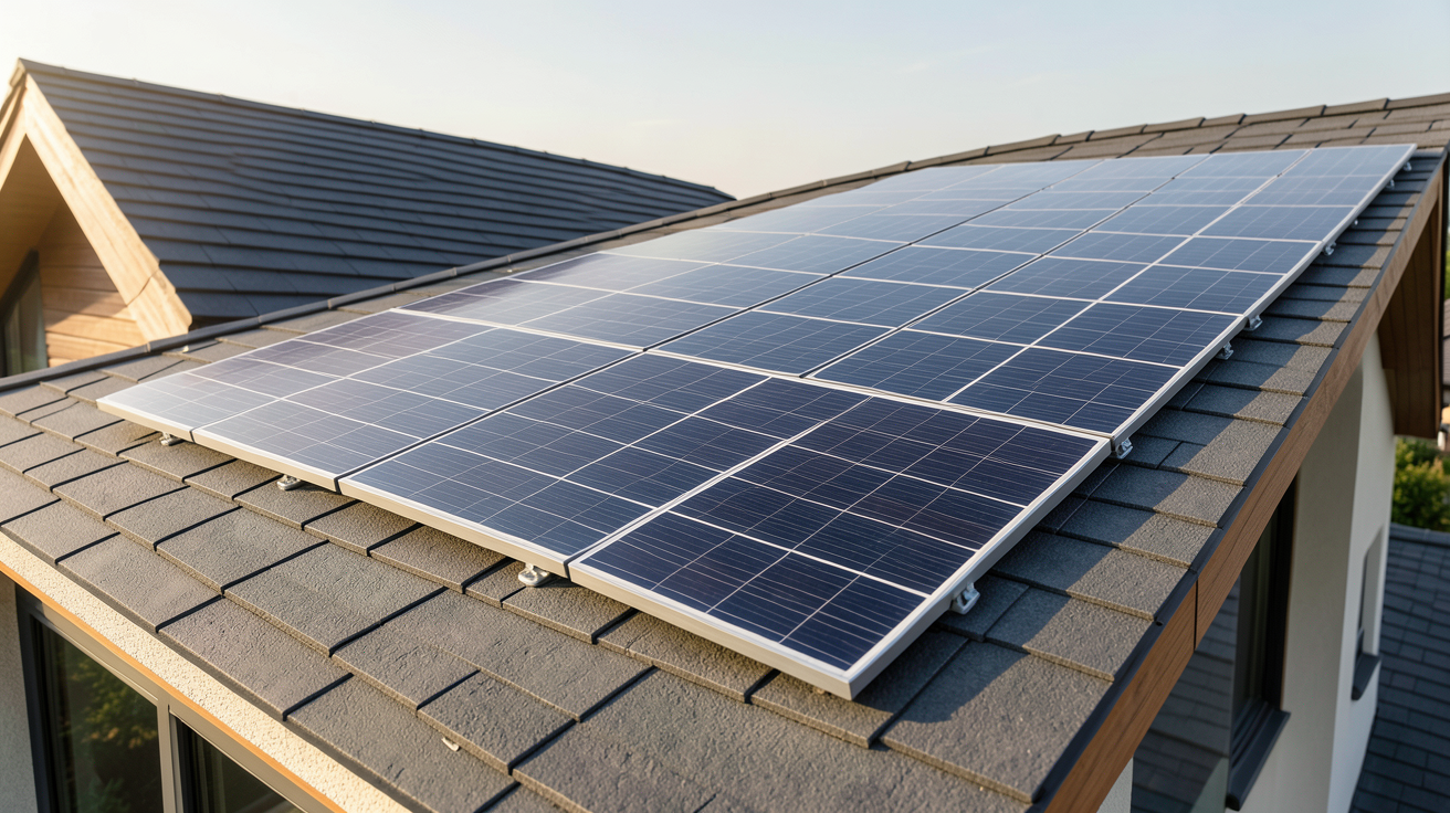 panneau solaire tuile photovoltaïque technologie 2026 installée sur un toit moderne