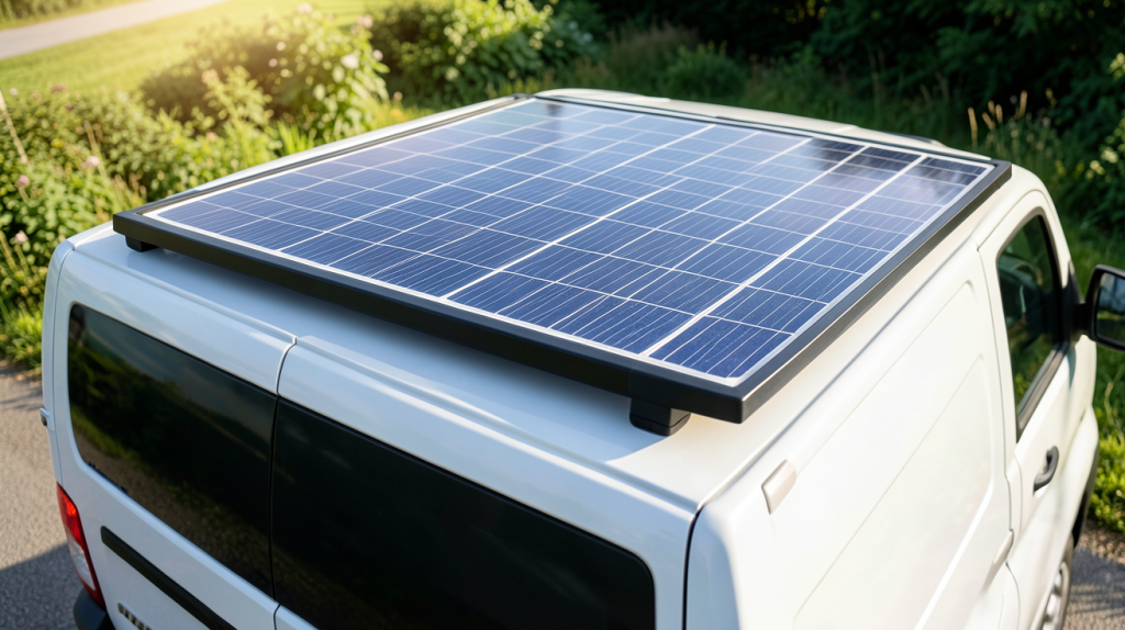 panneau solaire van aménagé installé sur le toit d'un van aménagé