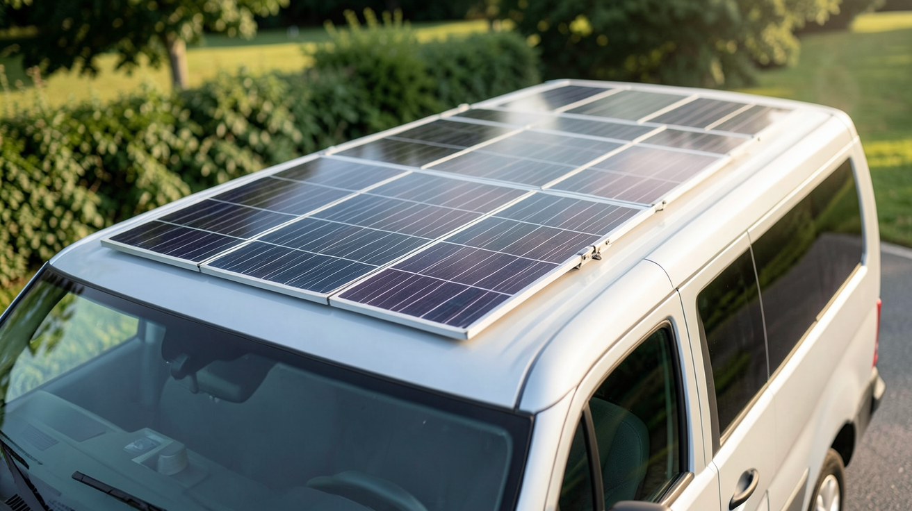 panneau solaire van aménagé installé sur le toit d'un van aménagé