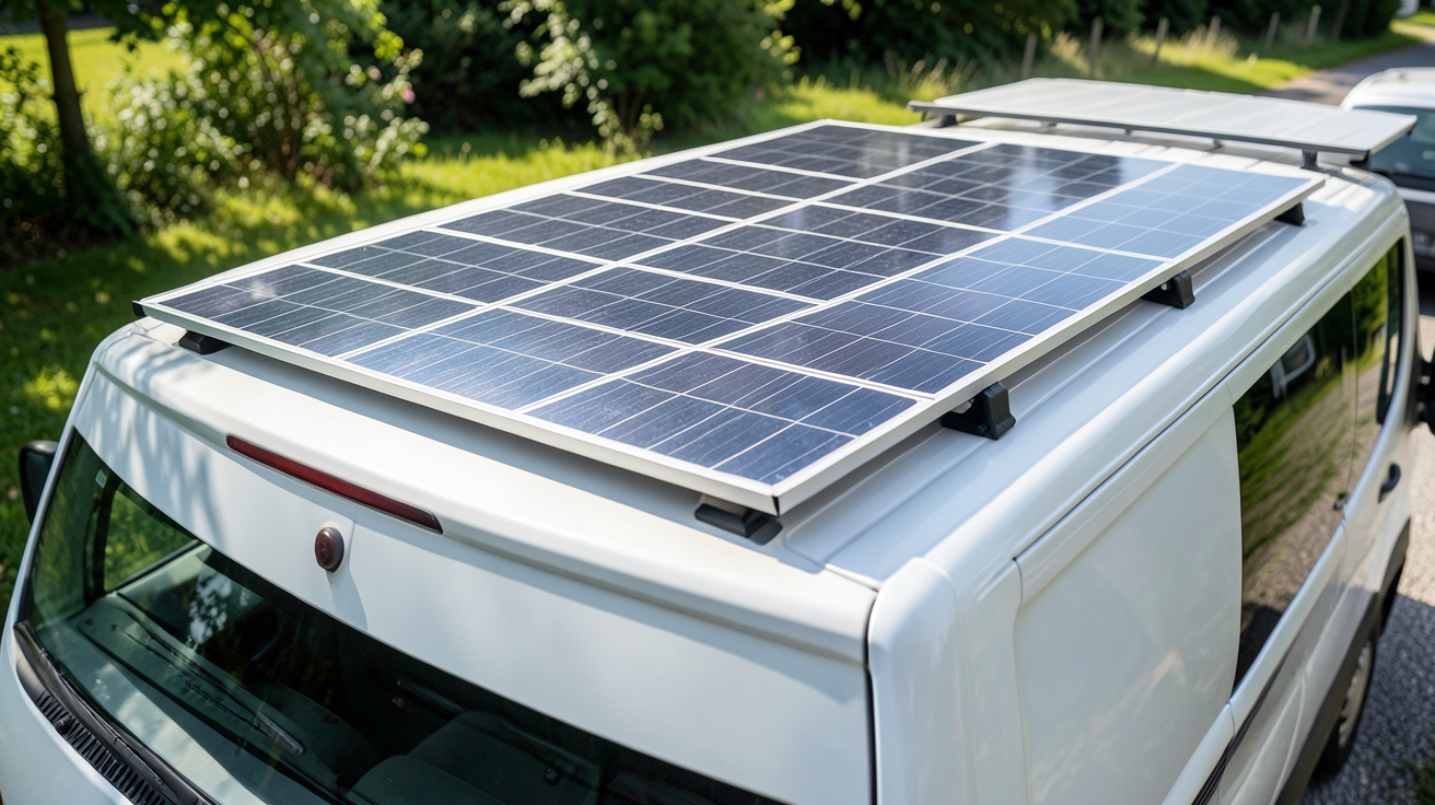 panneau solaire van aménagé installé sur le toit d'un van aménagé
