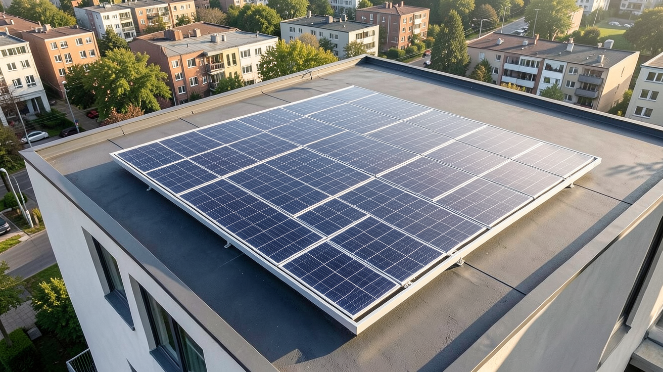 panneau solaire Velux installé sur le toit d'une maison moderne, vue en contre-plongée