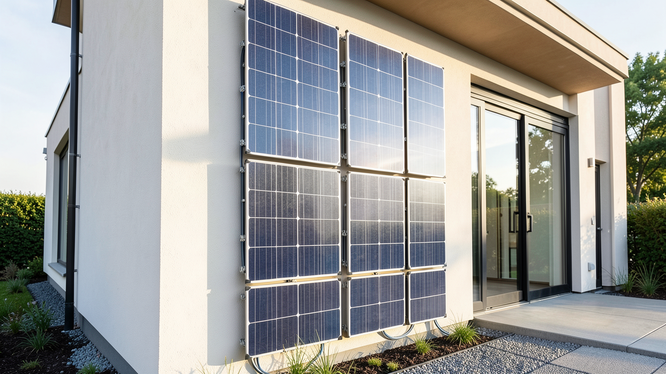 panneau solaire vertical installé sur la façade d'une maison contemporaine