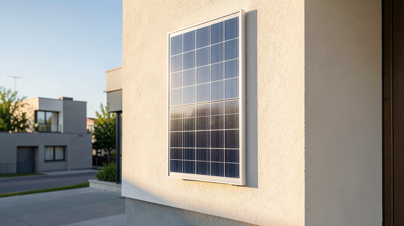 panneau solaire vertical installé sur un mur extérieur d'une maison moderne