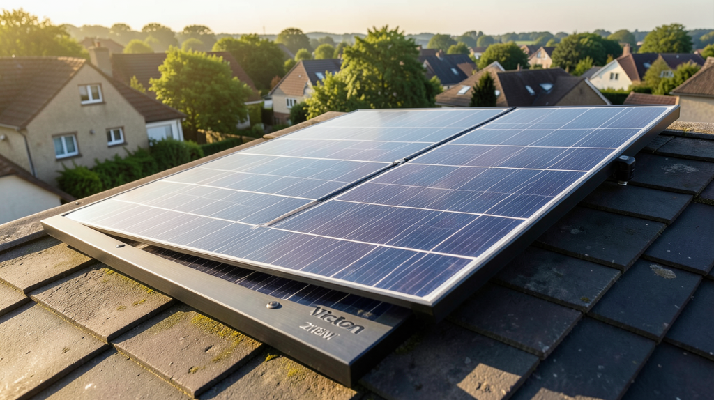 panneau solaire Victron 215W installé sur un toit résidentiel