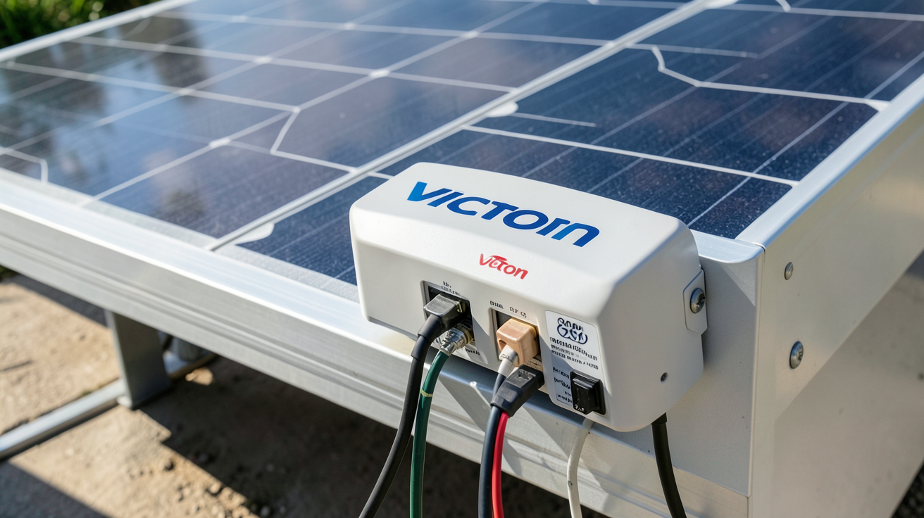 panneau solaire Victron 300W 12V branché à un régulateur MPPT avec câbles de connexion