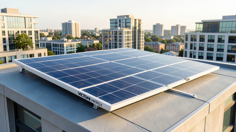 panneau solaire Victron installé sur le toit d'une maison urbaine moderne