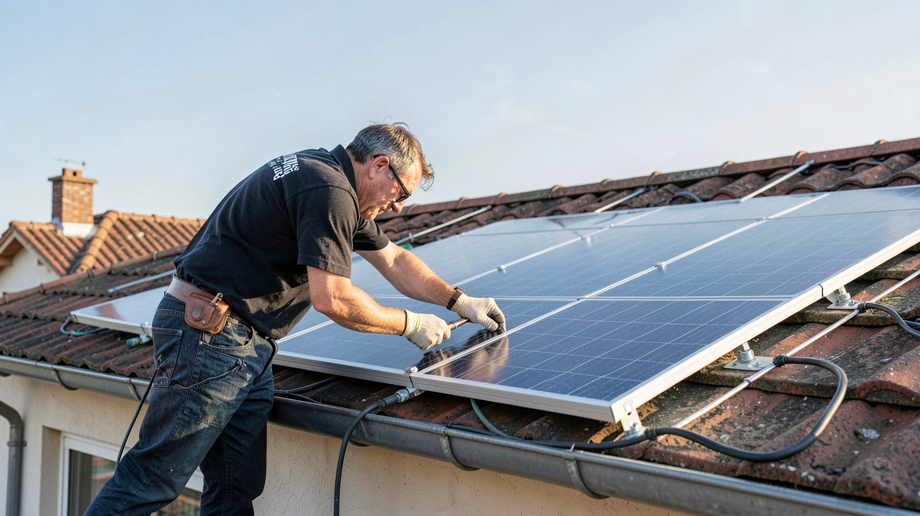 panneau solaire Viessmann en cours d'installation sur le toit d'une maison