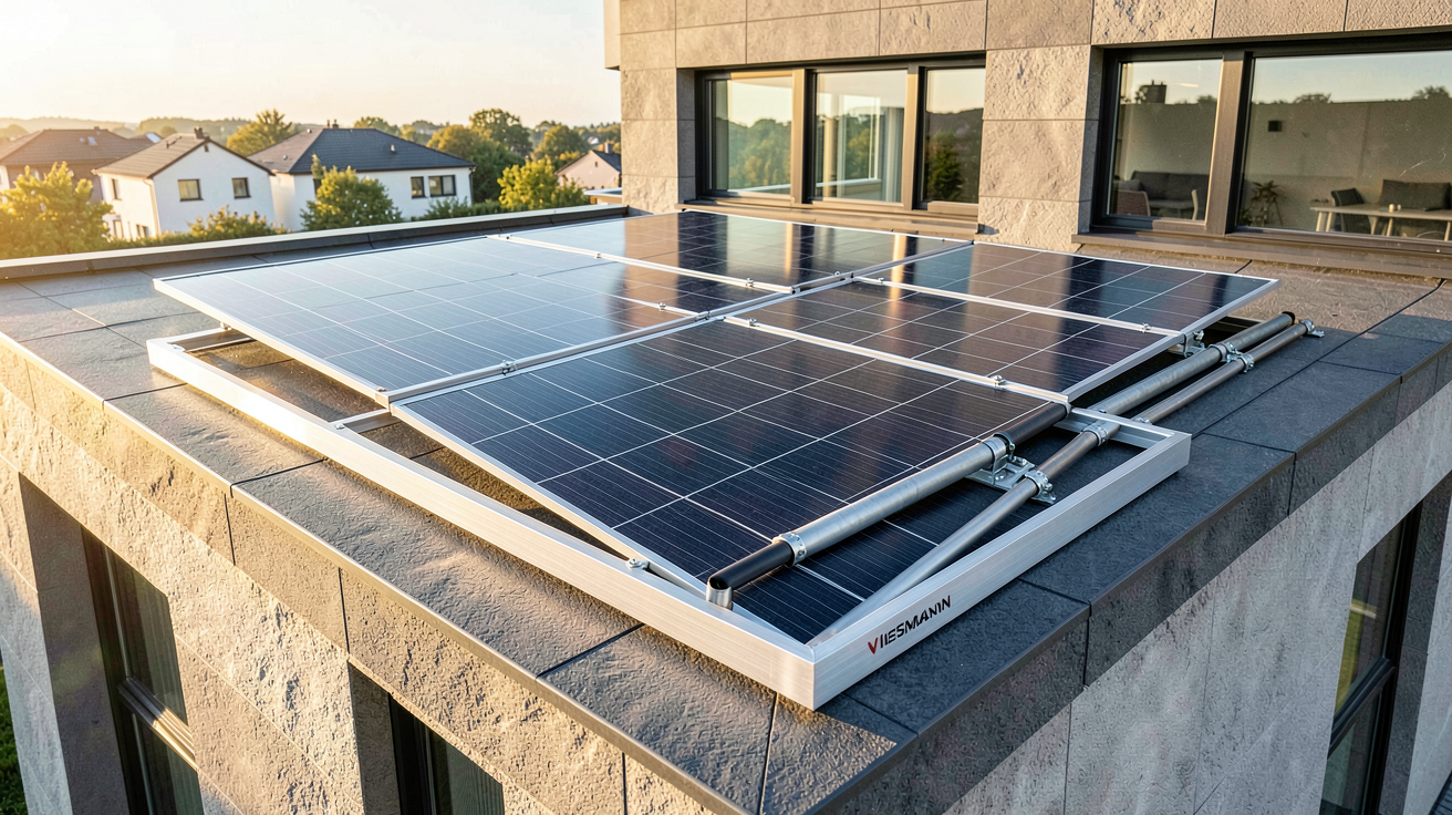 panneau solaire Viessmann thermique installé sur le toit d'une maison moderne