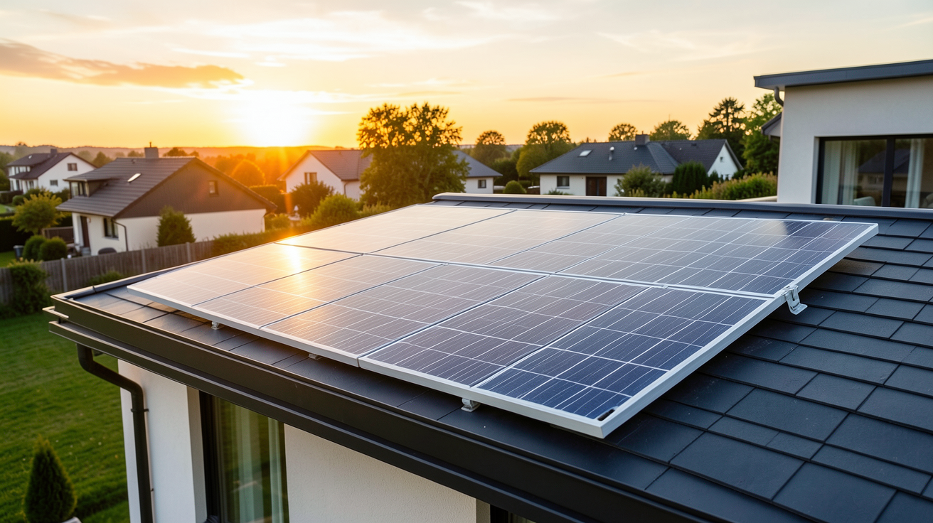 panneau solaire Viessmann Vitosol 100-FM installé sur le toit d'une maison moderne