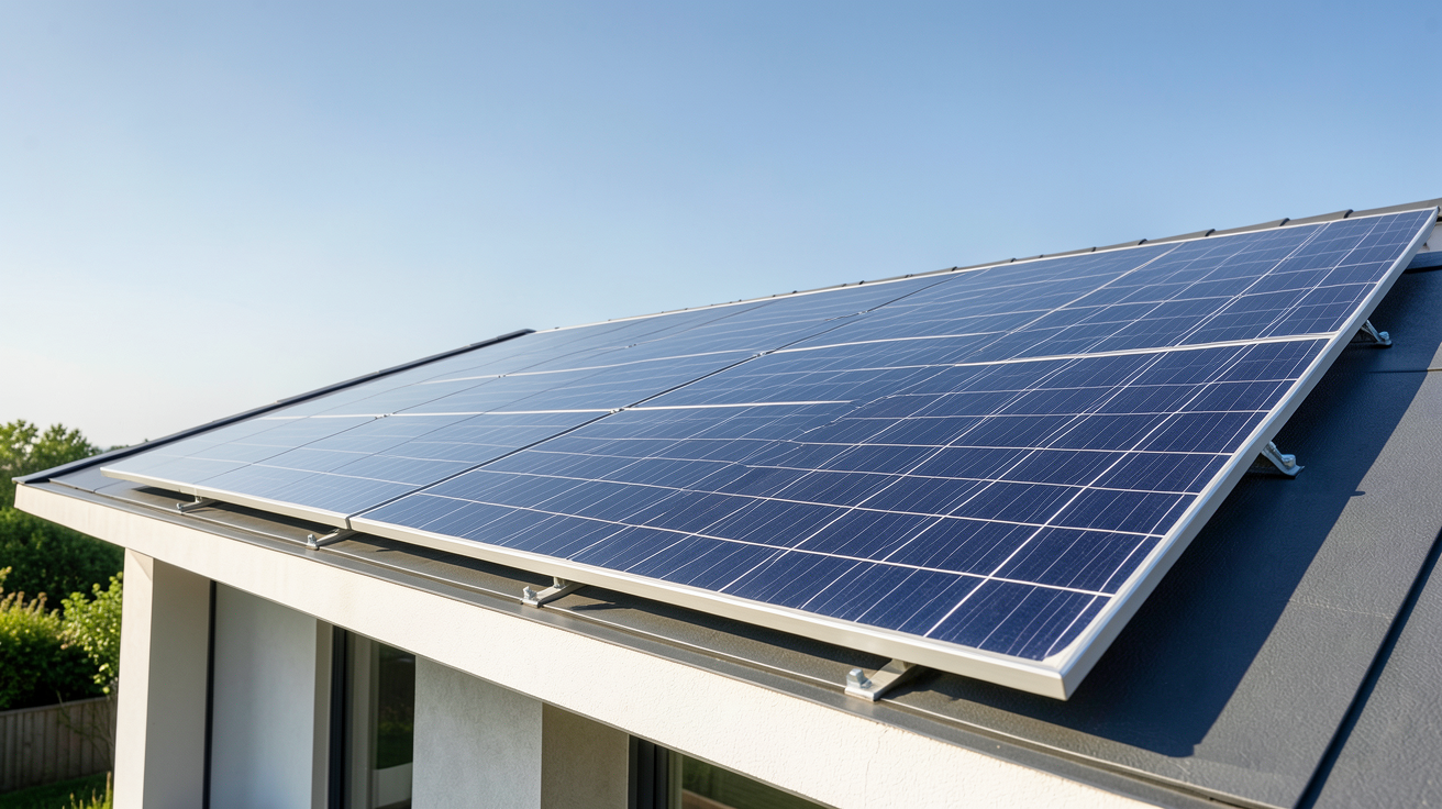 panneau solaire voltaïque installé sur le toit d'une maison moderne en 2024