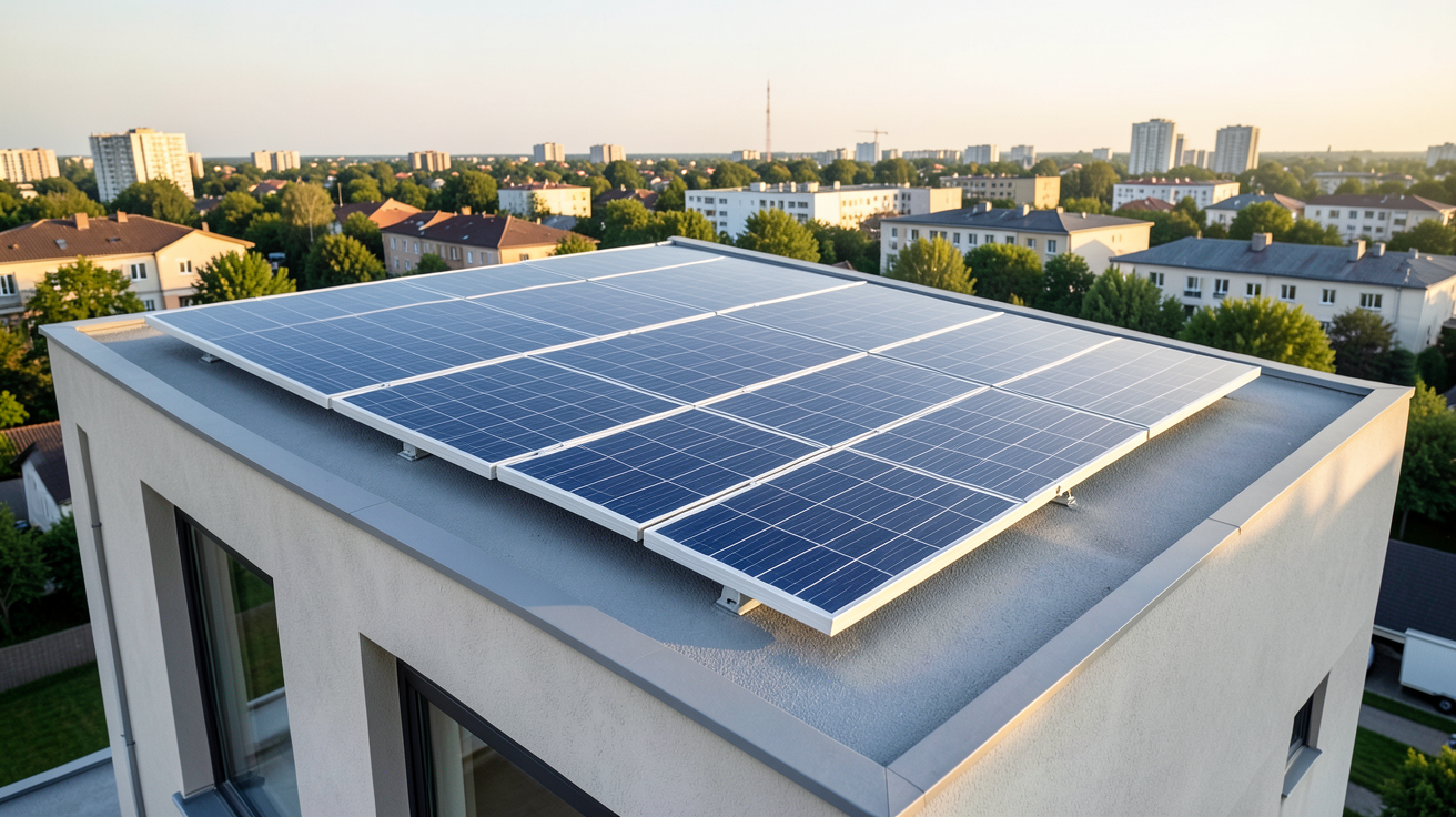 panneau solaire voltaïque installé sur le toit d'une maison contemporaine