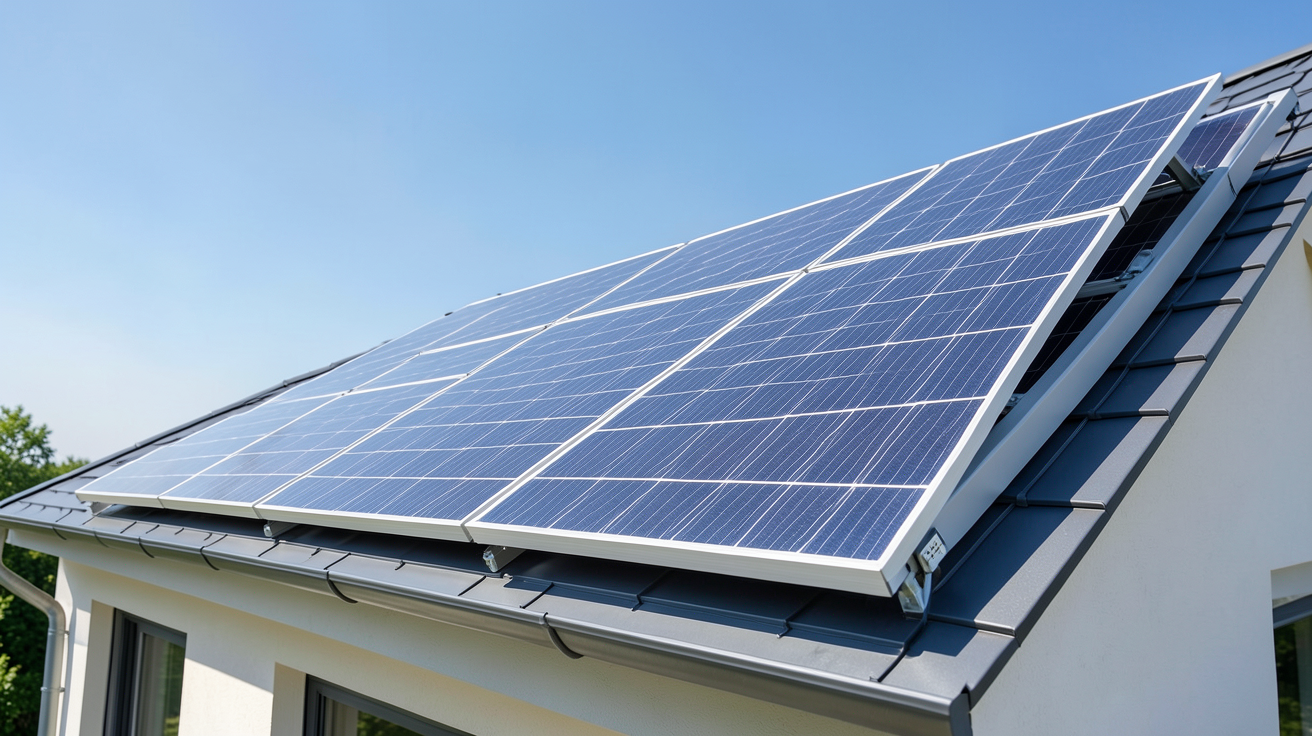 panneau solaire Voltec installé sur le toit d'une maison moderne, illustrant son rendement et sa performance