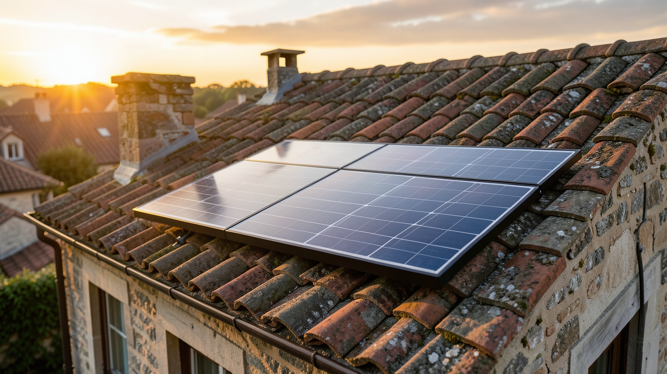 panneau solaire zone classée solutions techniques discrètes installé sur un toit ancien dans une zone protégée