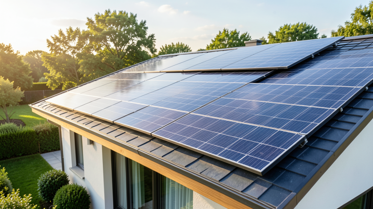 panneau Solarwatt installé sur le toit d'une maison écologique