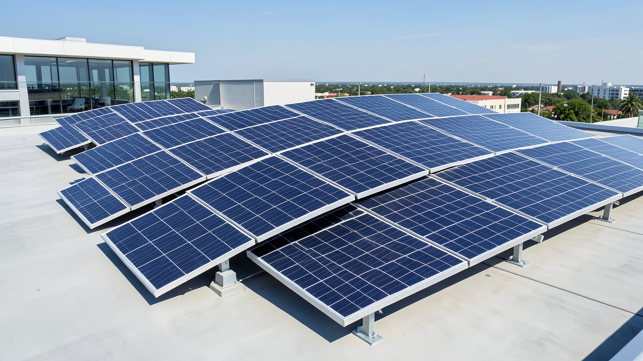 panneau soluxtec montrant une sélection de modèles de la gamme 2024 sur un toit contemporain