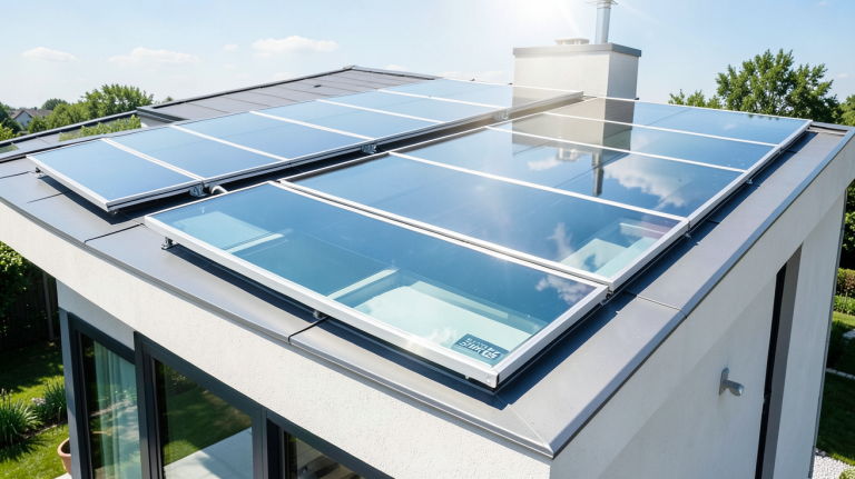 panneau soluxtec installé sur la toiture d'une résidence moderne pour la production d'énergie solaire
