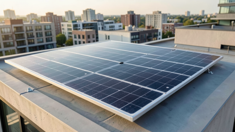 panneau SunPower installé sur le toit d'une maison urbaine moderne