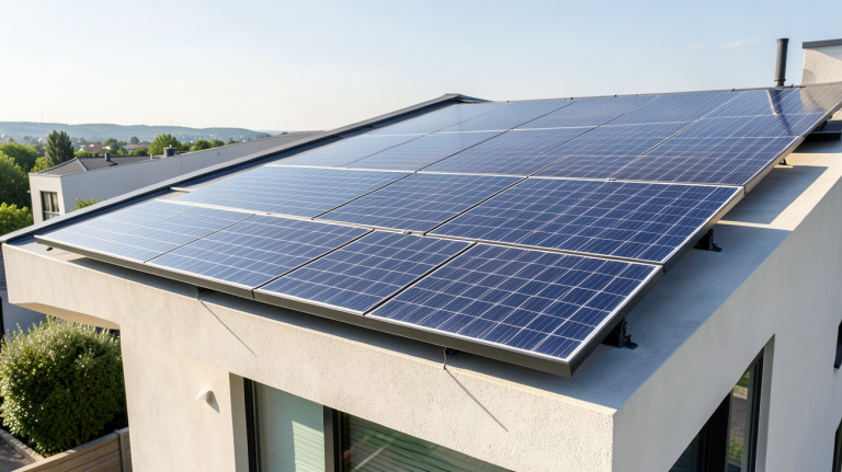 panneau sunology installé sur la toiture d'une maison moderne