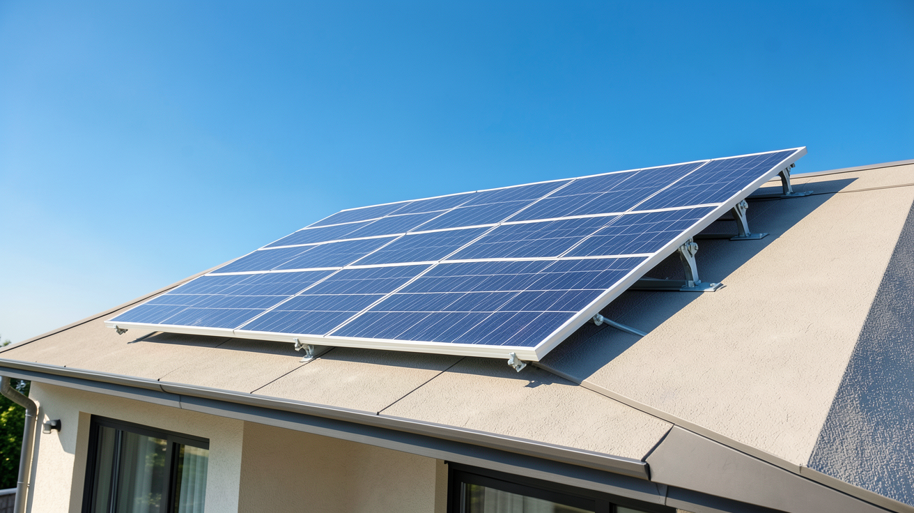 panneau systovi installé sur une toiture résidentielle moderne sous un soleil brillant