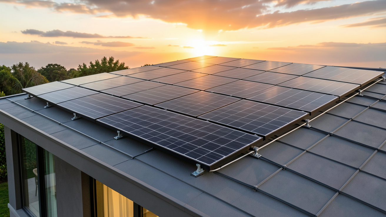 panneau Tesla offrant une solution photovoltaïque sur le toit d'une maison moderne