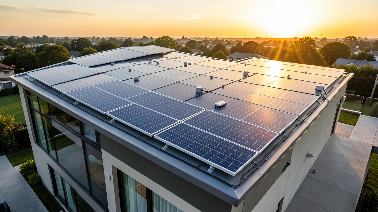 panneau Tesla installé sur un toit de maison moderne illustrant la rentabilité et le retour sur investissement