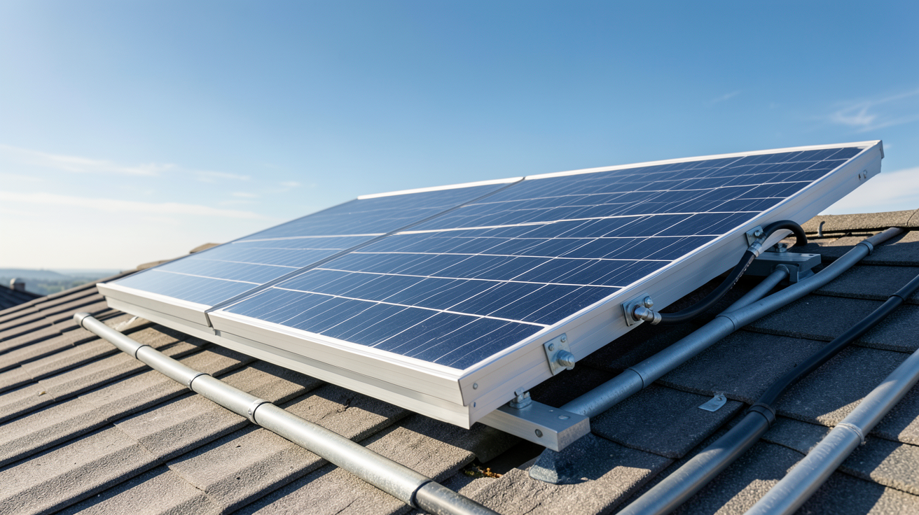 panneau thermique eau chaude installé sur un toit pour le dimensionnement d'une installation solaire thermique