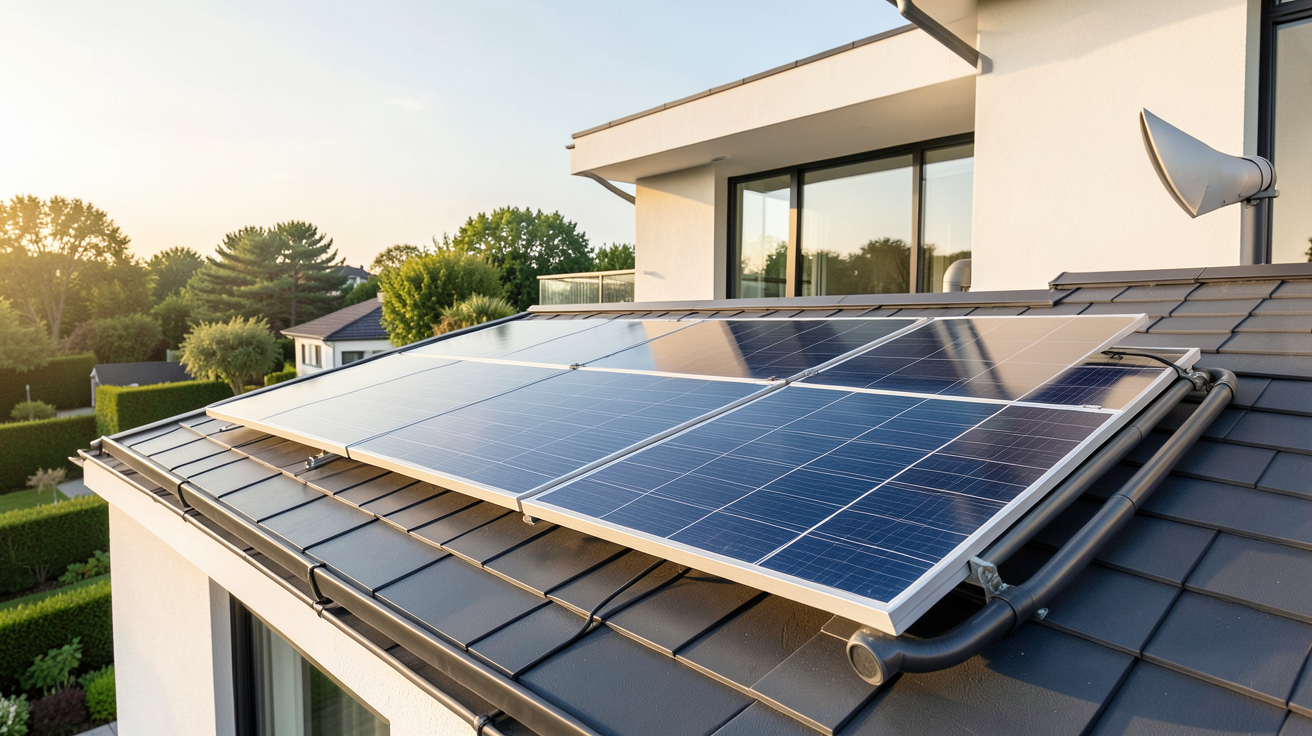 panneau thermique solaire installé sur le toit d'une maison moderne