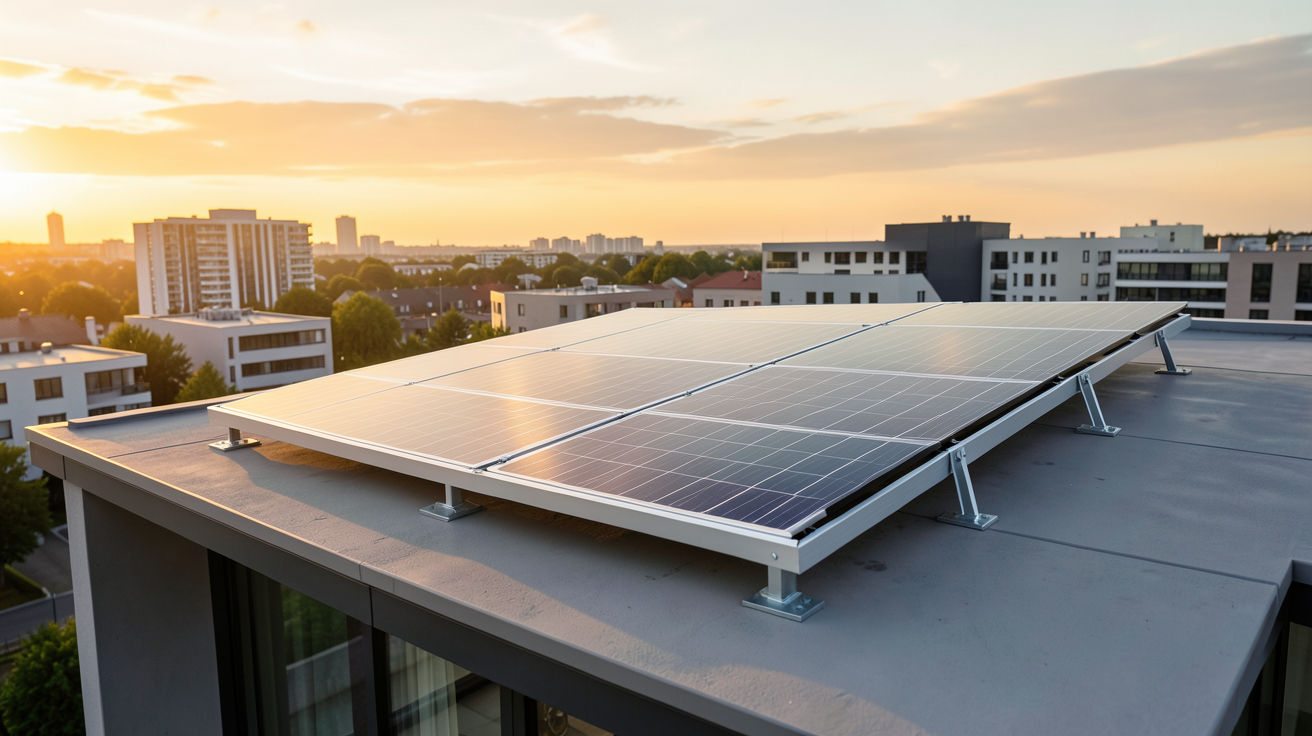 panneau thermique solaire installé sur le toit d'une maison contemporaine moderne