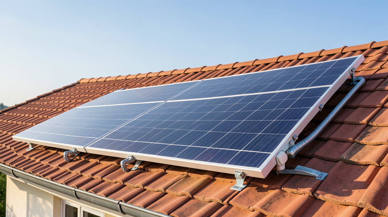 panneau thermique solaire prix installation sur toit de maison individuelle avec capteurs visibles