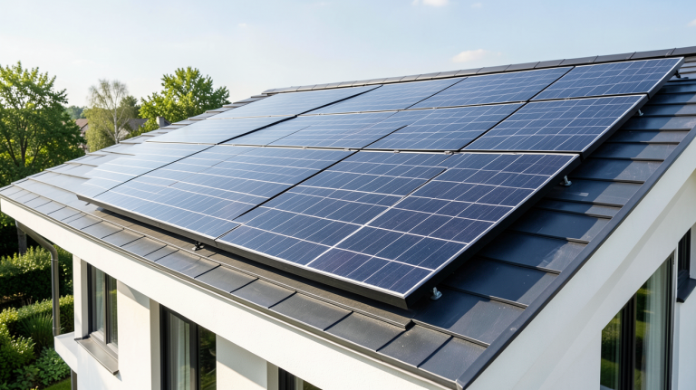 panneau thermique solaire installé sur le toit d'une maison moderne, capturant la lumière du soleil