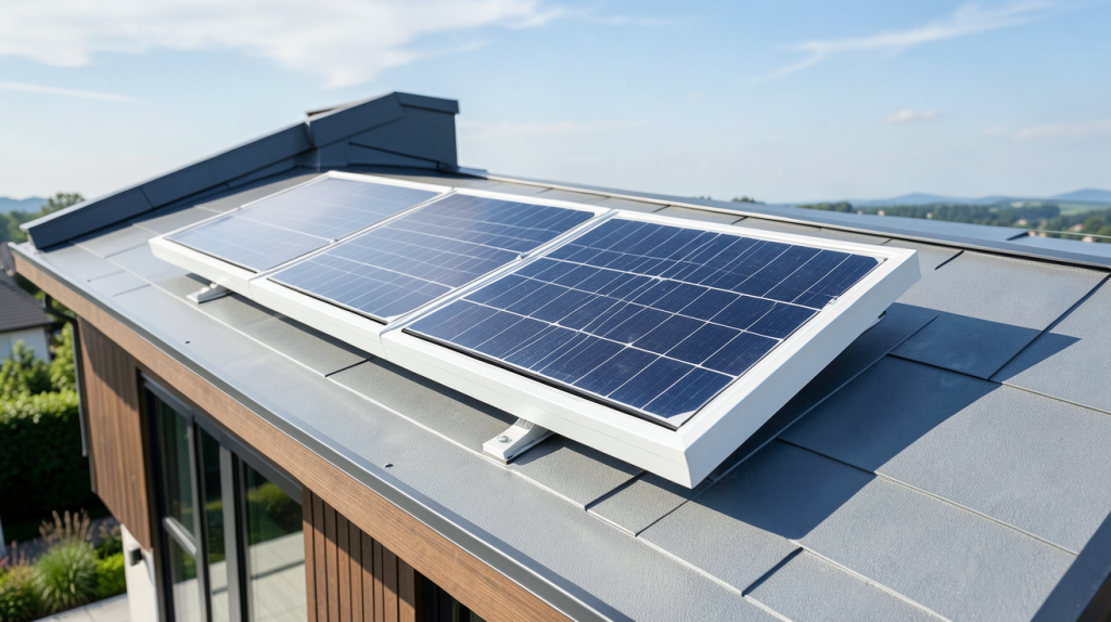 panneau thermodynamique installé sur le toit d'une maison moderne sous une lumière naturelle