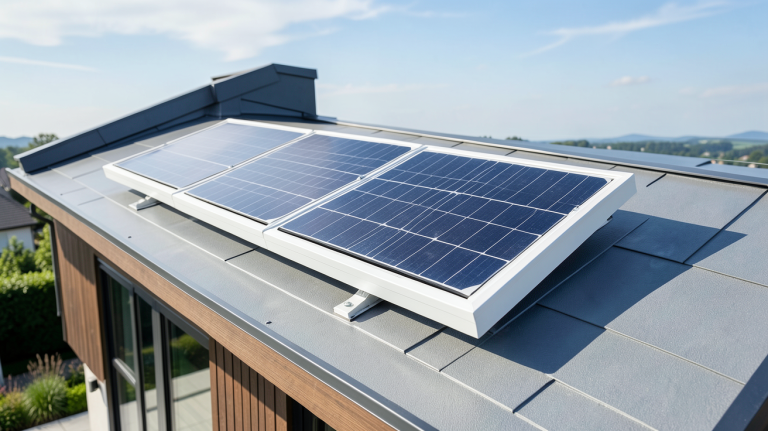 panneau thermodynamique installé sur le toit d'une maison moderne sous une lumière naturelle
