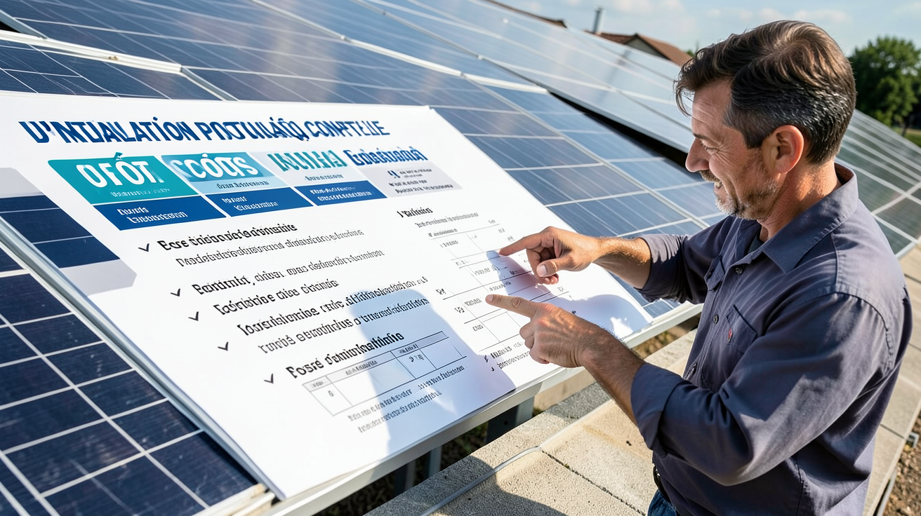 panneau voltaique prix montrant un devis d'installation photovoltaïque complète selon la puissance avec panneaux solaires sur toit